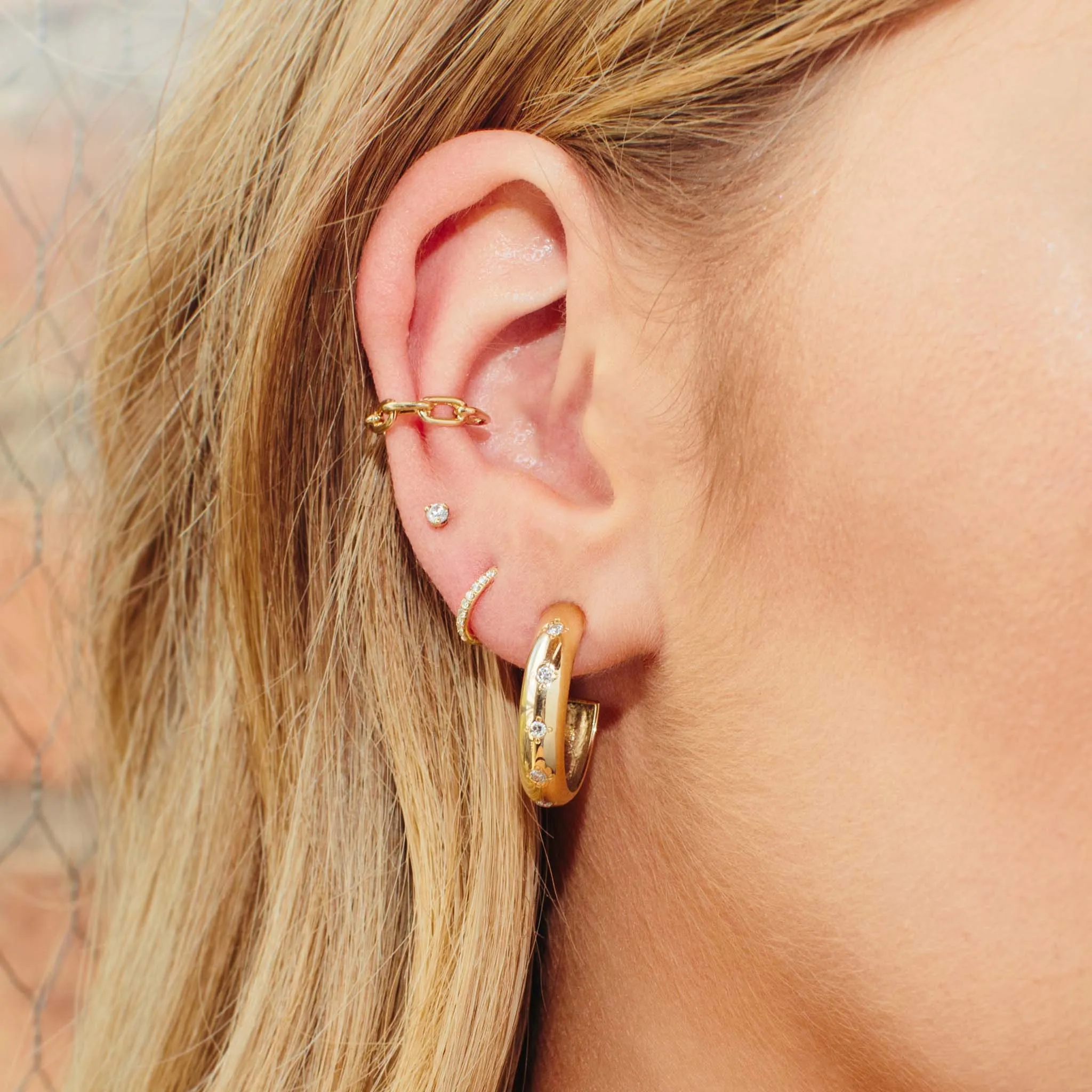 14k Pavé Diamond Hinge Huggie Hoops