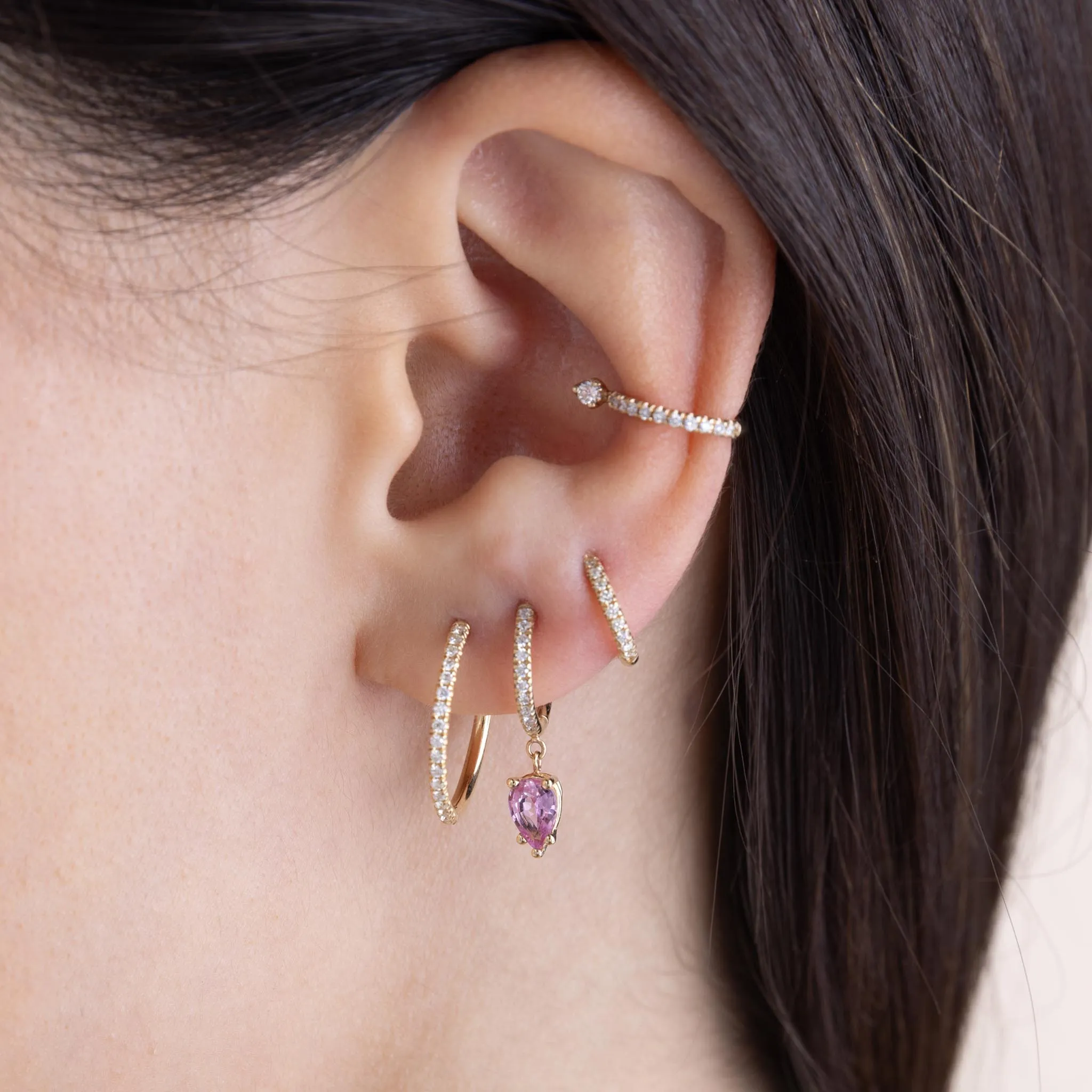 14k Pavé Diamond Hinge Huggie Hoops