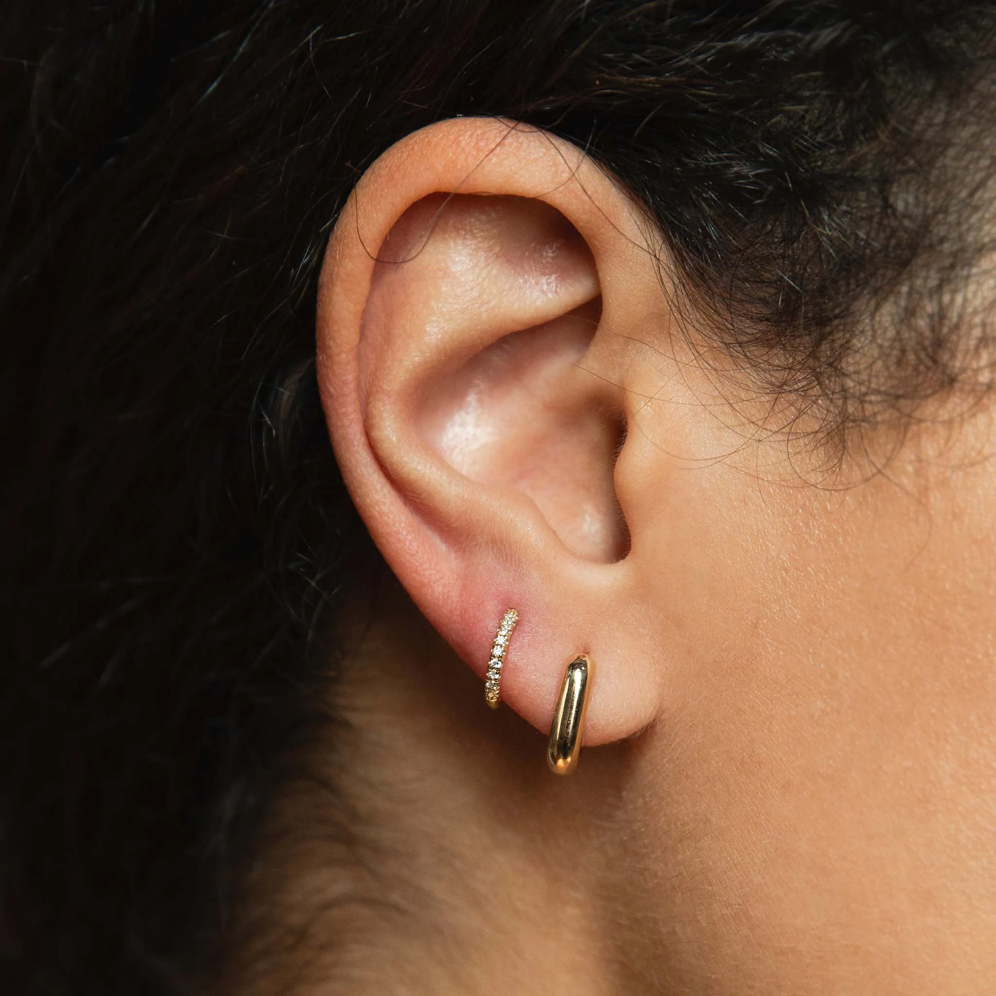 14k Pavé Diamond Hinge Huggie Hoops