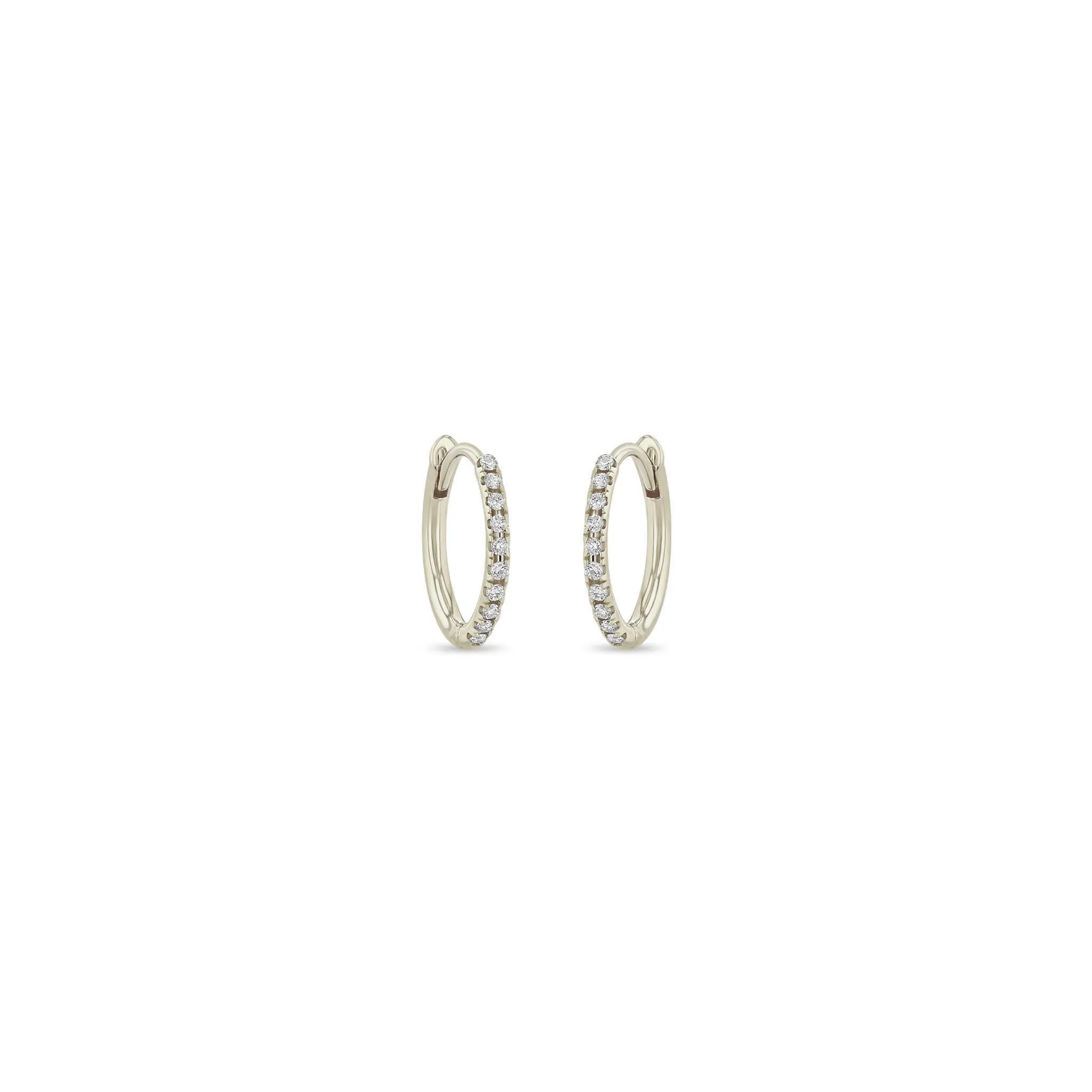 14k Pavé Diamond Hinge Huggie Hoops