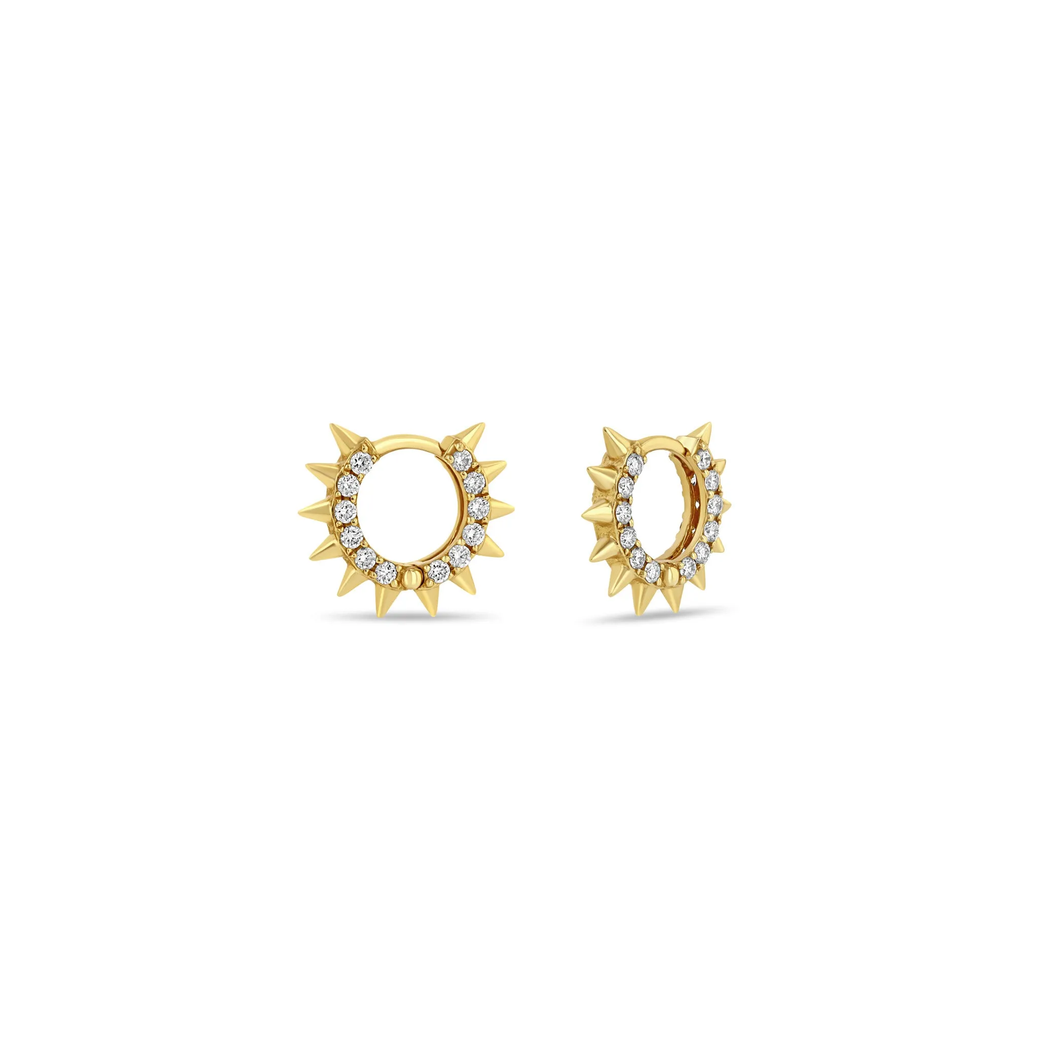 14k Pavé Diamond Spiked Hinge Huggie Hoop