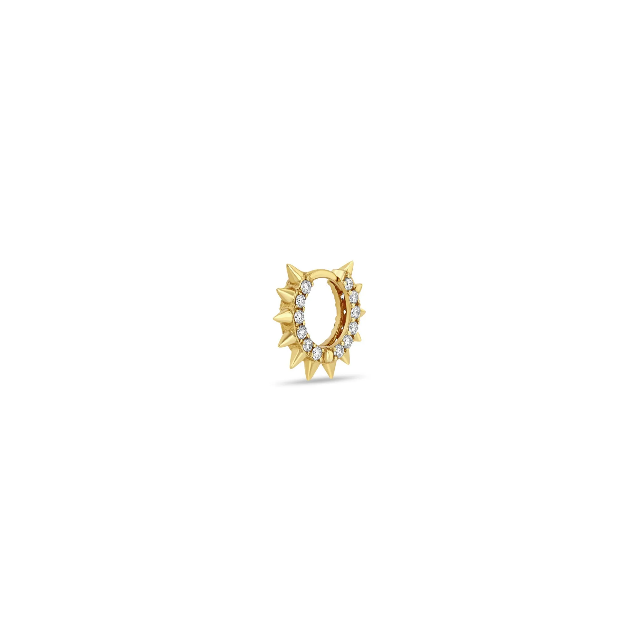 14k Pavé Diamond Spiked Hinge Huggie Hoop