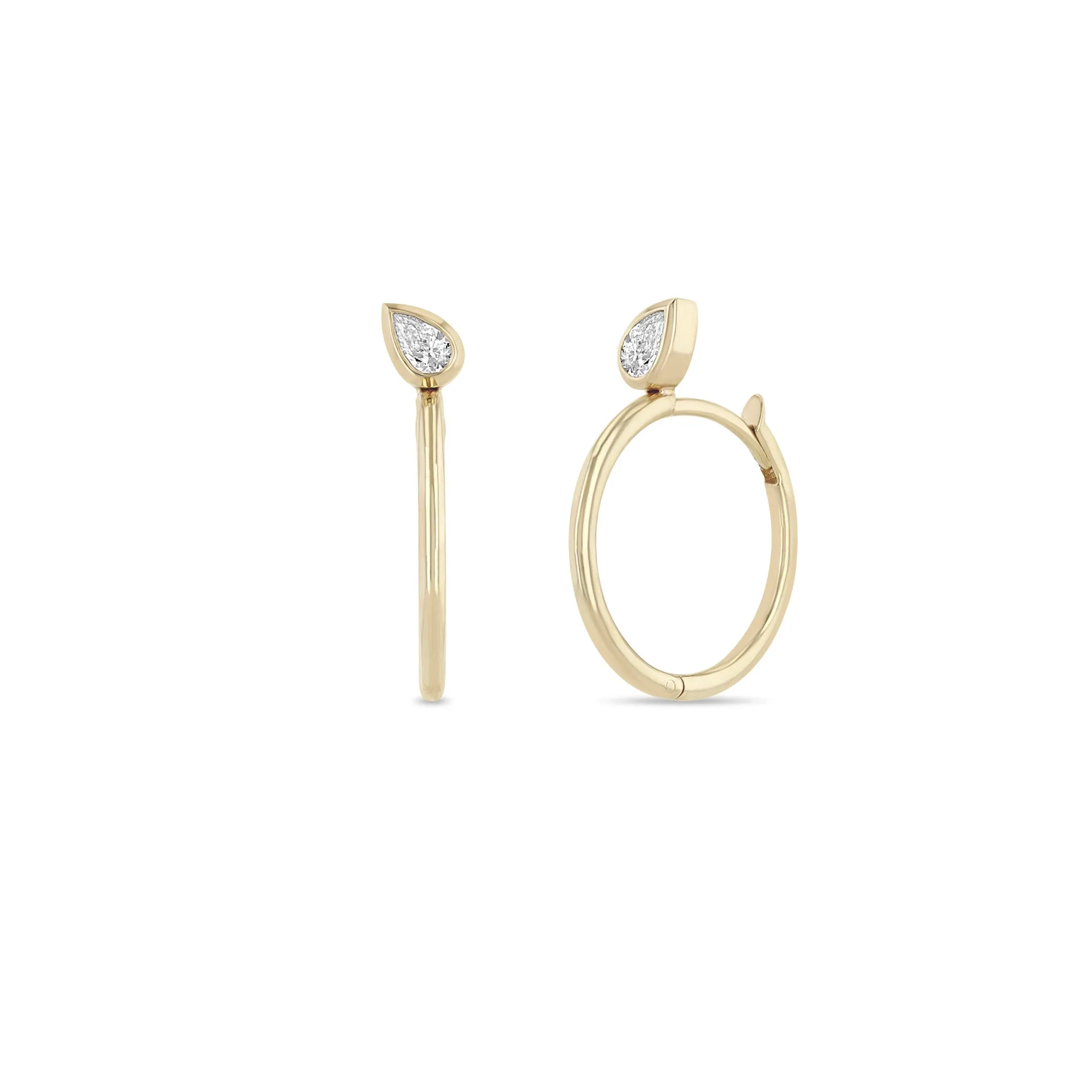 14k Pear Diamond Large Hinge Huggie Hoops
