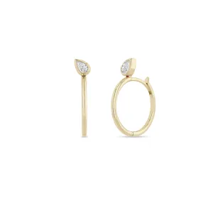 14k Pear Diamond Large Hinge Huggie Hoops