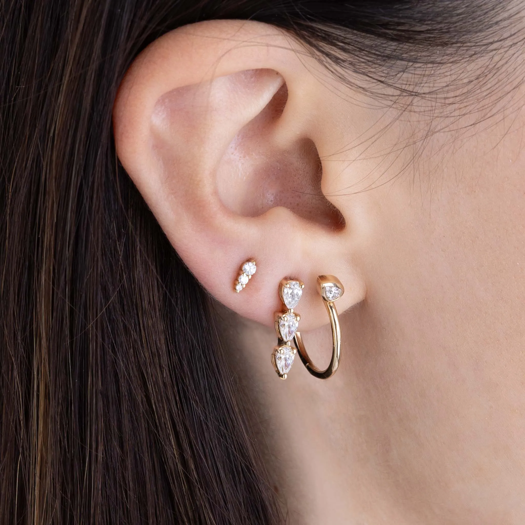 14k Pear Diamond Large Hinge Huggie Hoops