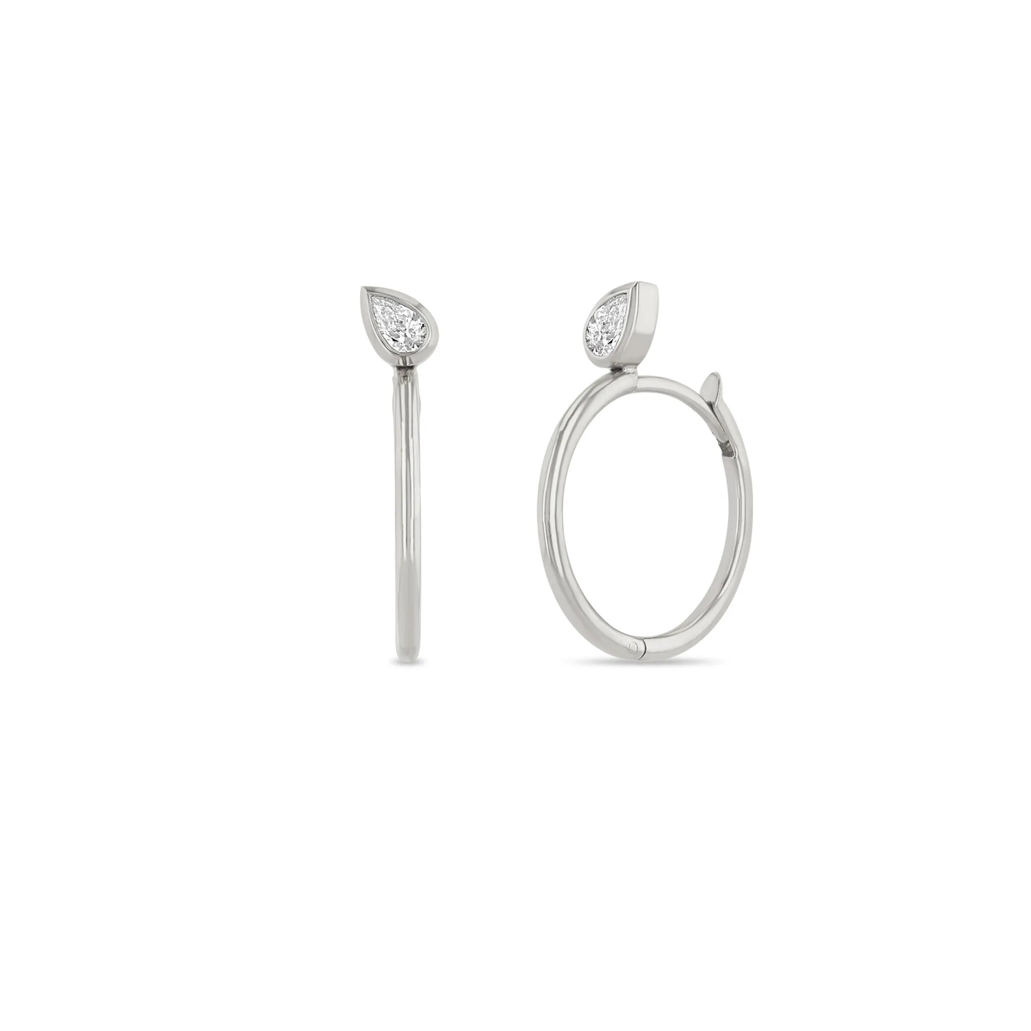 14k Pear Diamond Large Hinge Huggie Hoops