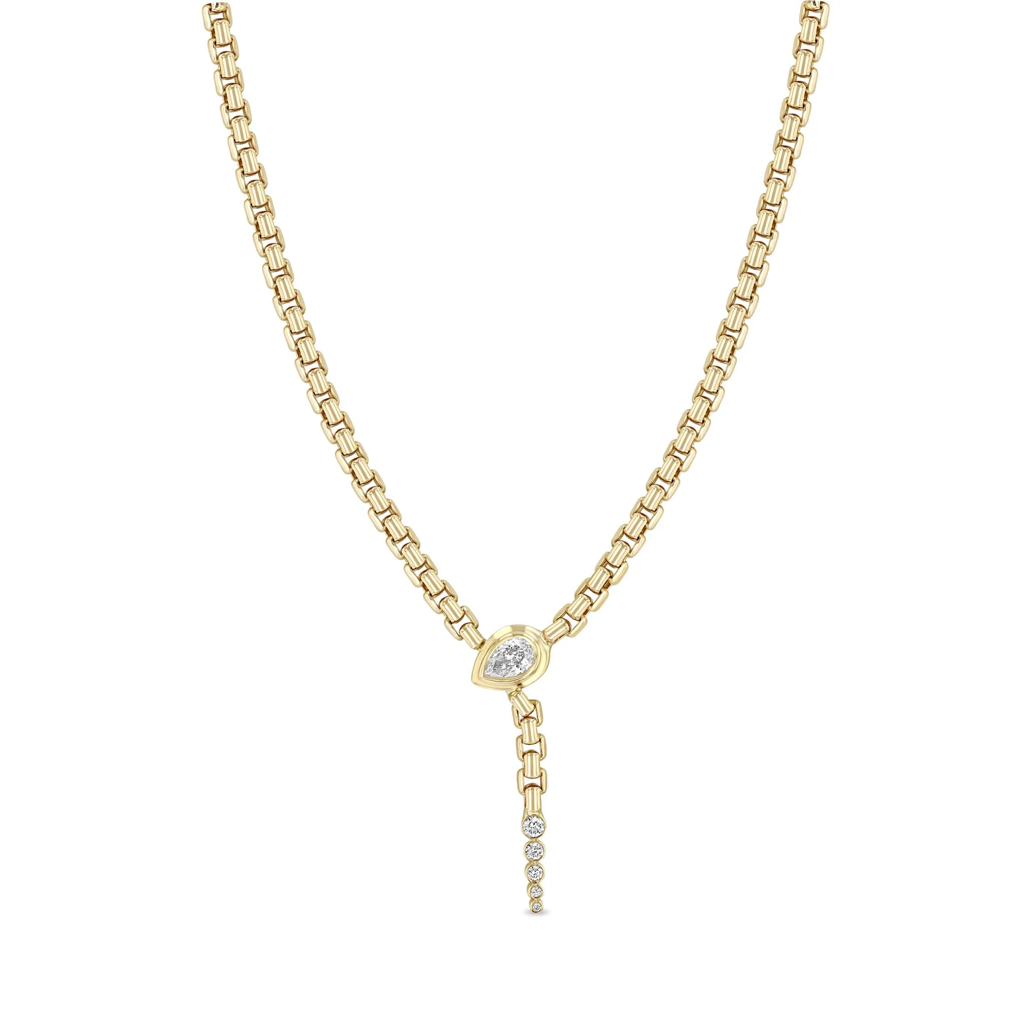 14k Pear Diamond Serpent Box Chain Necklace