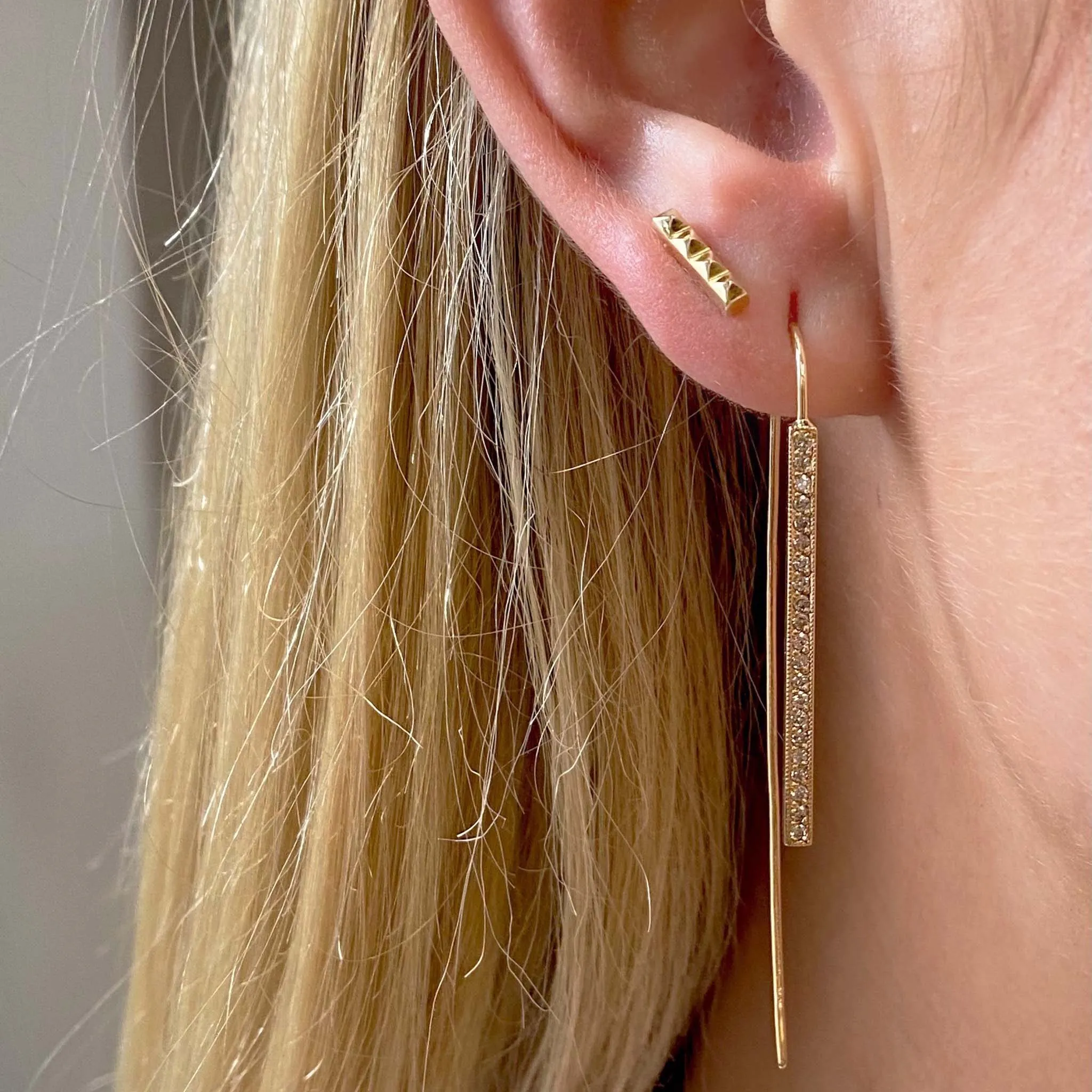 14k Tiny Spiked Bar Studs