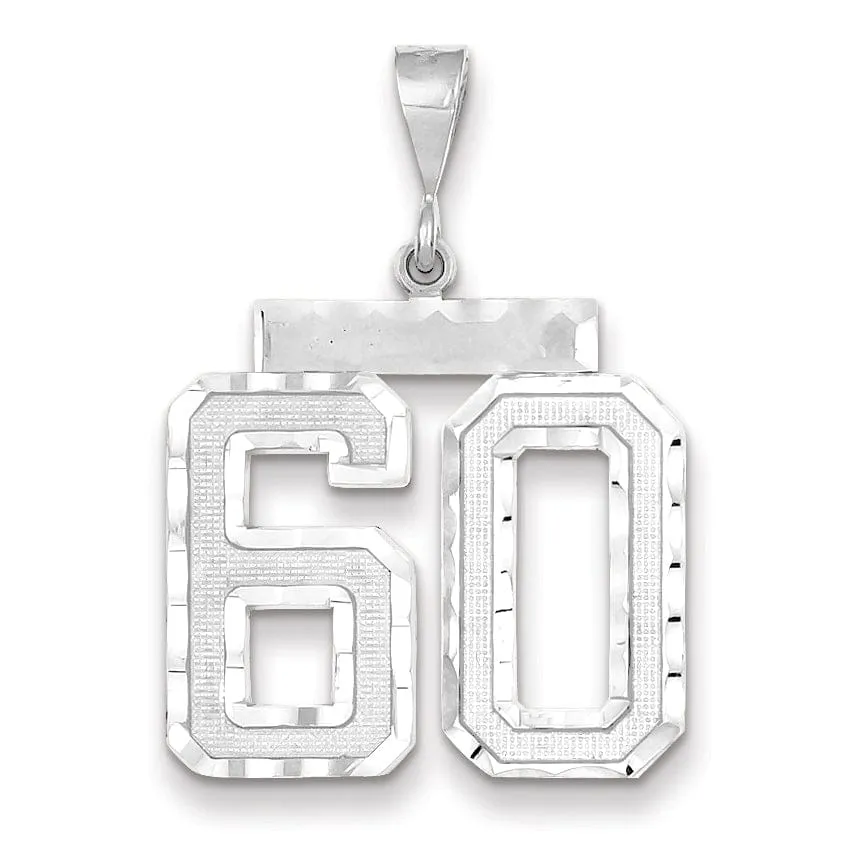 14k White Gold Diamond Cut Finish Large Size Number 60 Charm Pendant