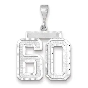 14k White Gold Diamond Cut Finish Large Size Number 60 Charm Pendant