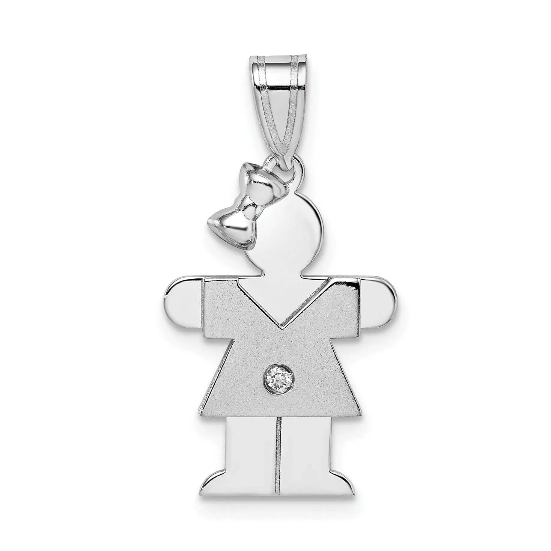 14k White Gold Diamond Girl With Bow Hugs Pendant