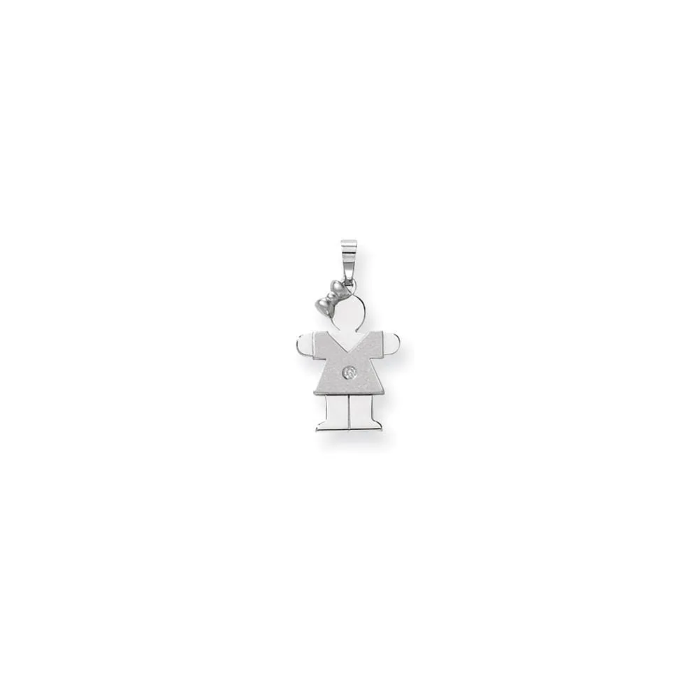 14k White Gold Diamond Girl With Bow Hugs Pendant