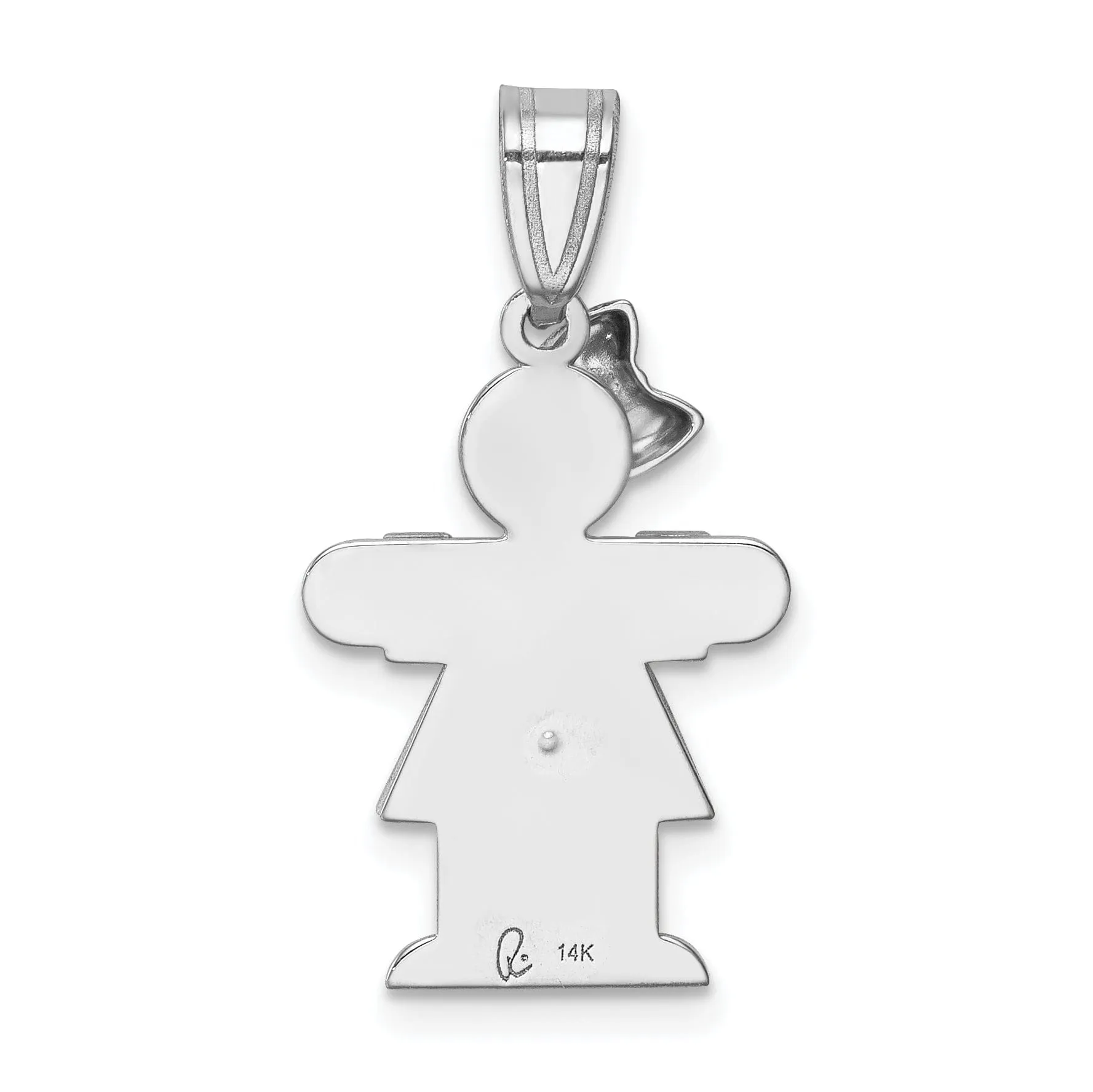 14k White Gold Diamond Girl With Bow Hugs Pendant