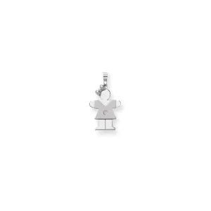 14k White Gold Diamond Girl With Bow Hugs Pendant