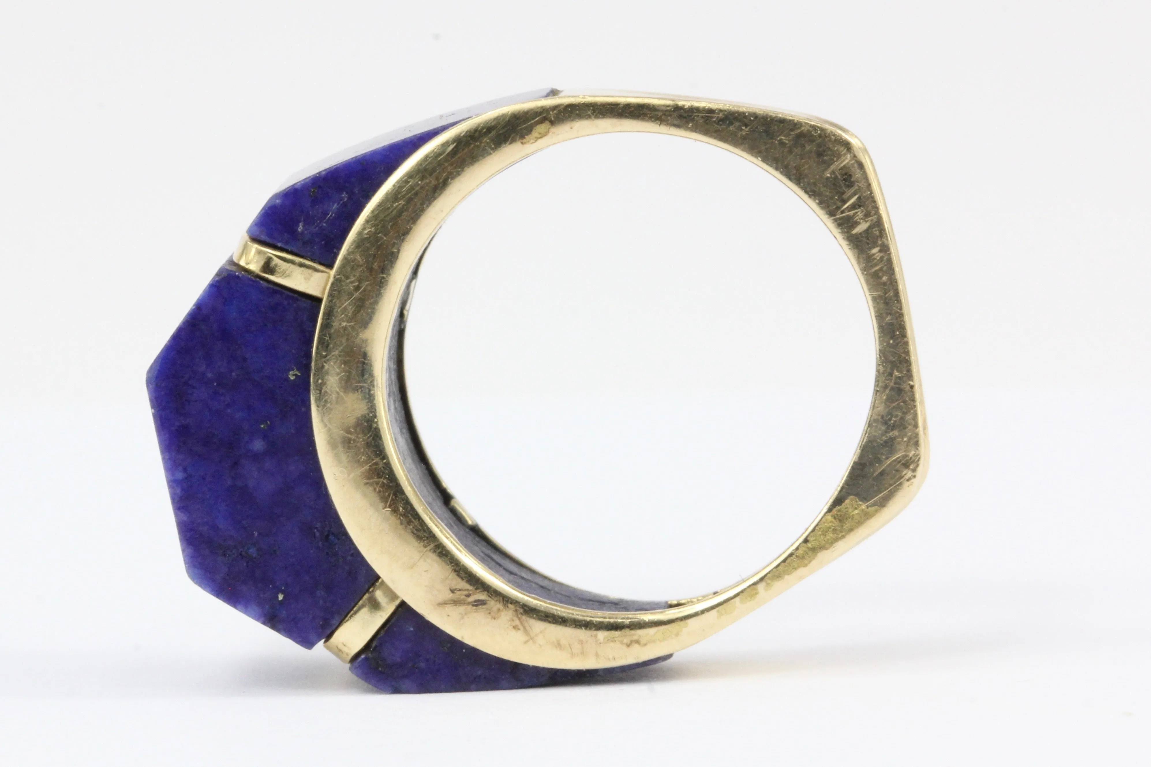 14K White Gold Lapis Lazuli Geometric Dome Ring Size 6