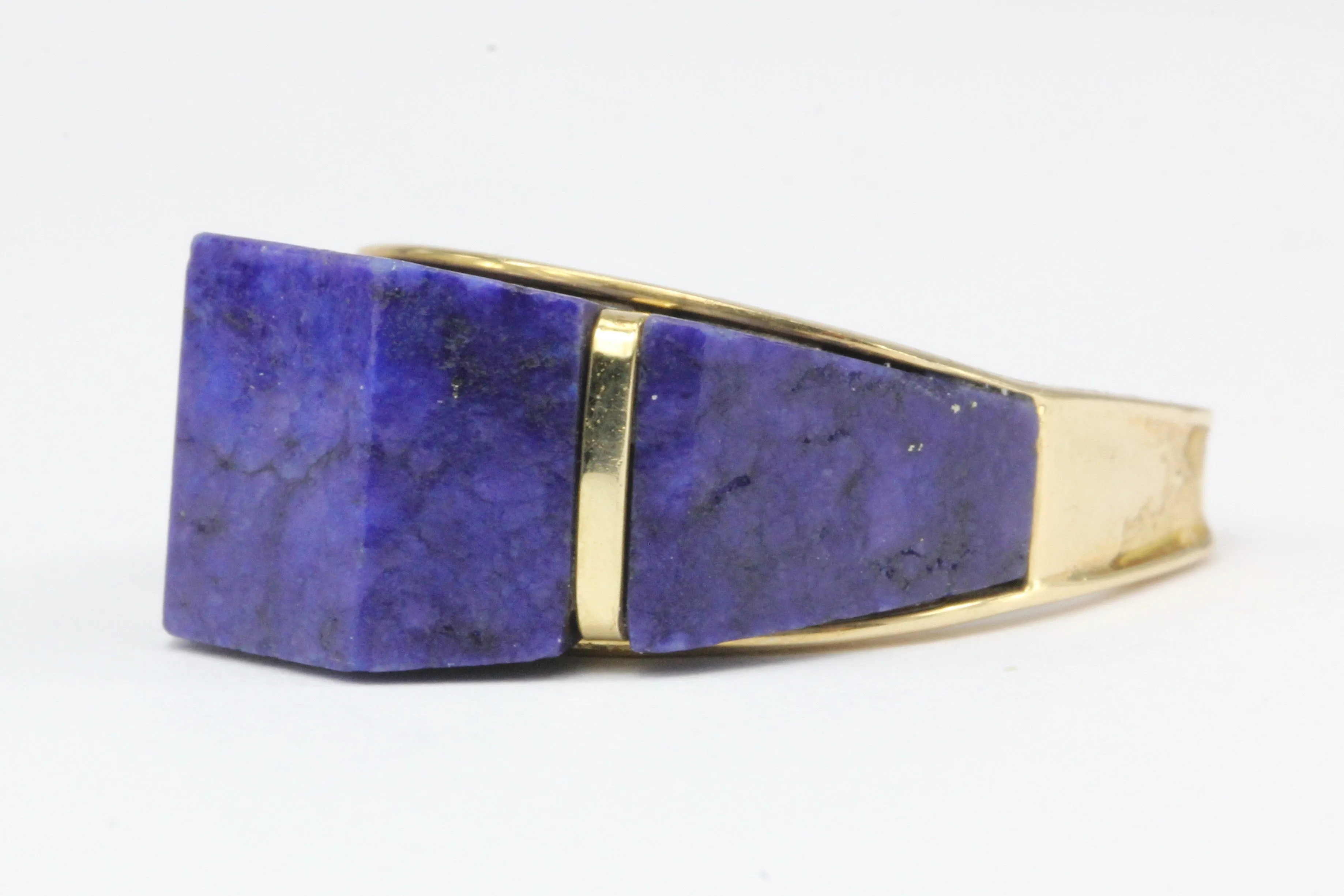 14K White Gold Lapis Lazuli Geometric Dome Ring Size 6