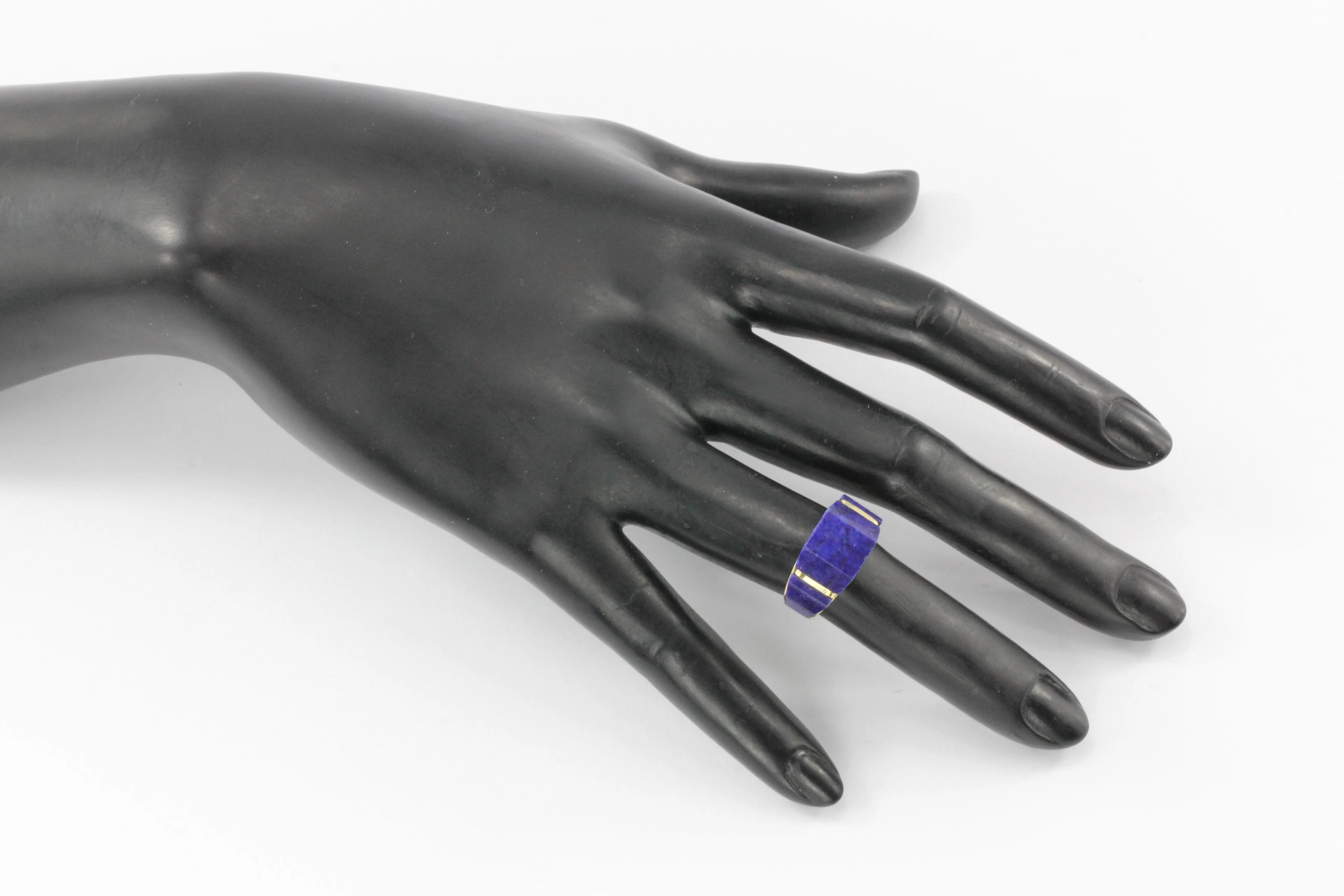 14K White Gold Lapis Lazuli Geometric Dome Ring Size 6