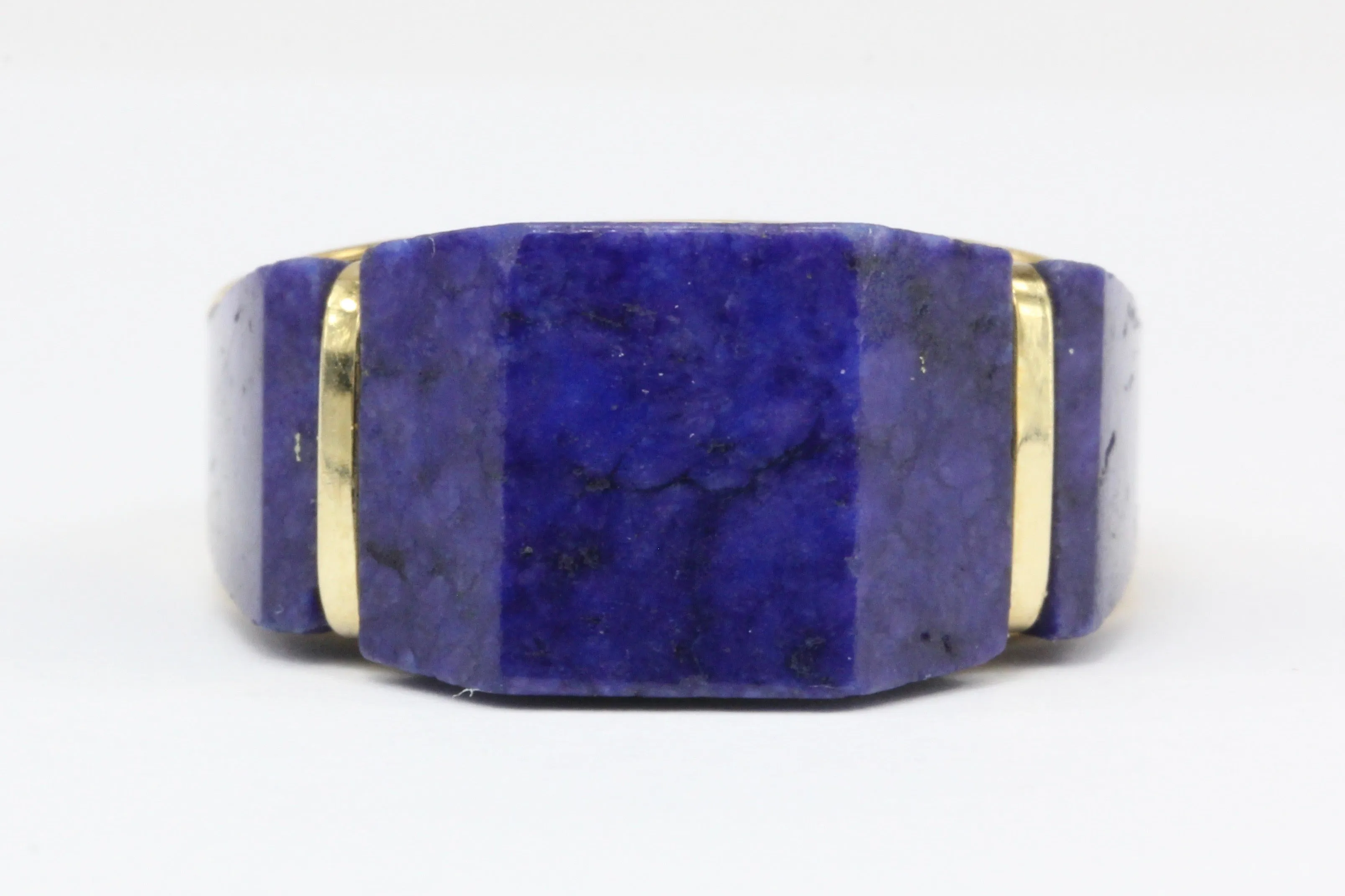 14K White Gold Lapis Lazuli Geometric Dome Ring Size 6
