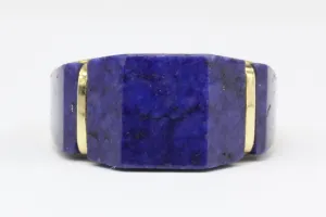 14K White Gold Lapis Lazuli Geometric Dome Ring Size 6