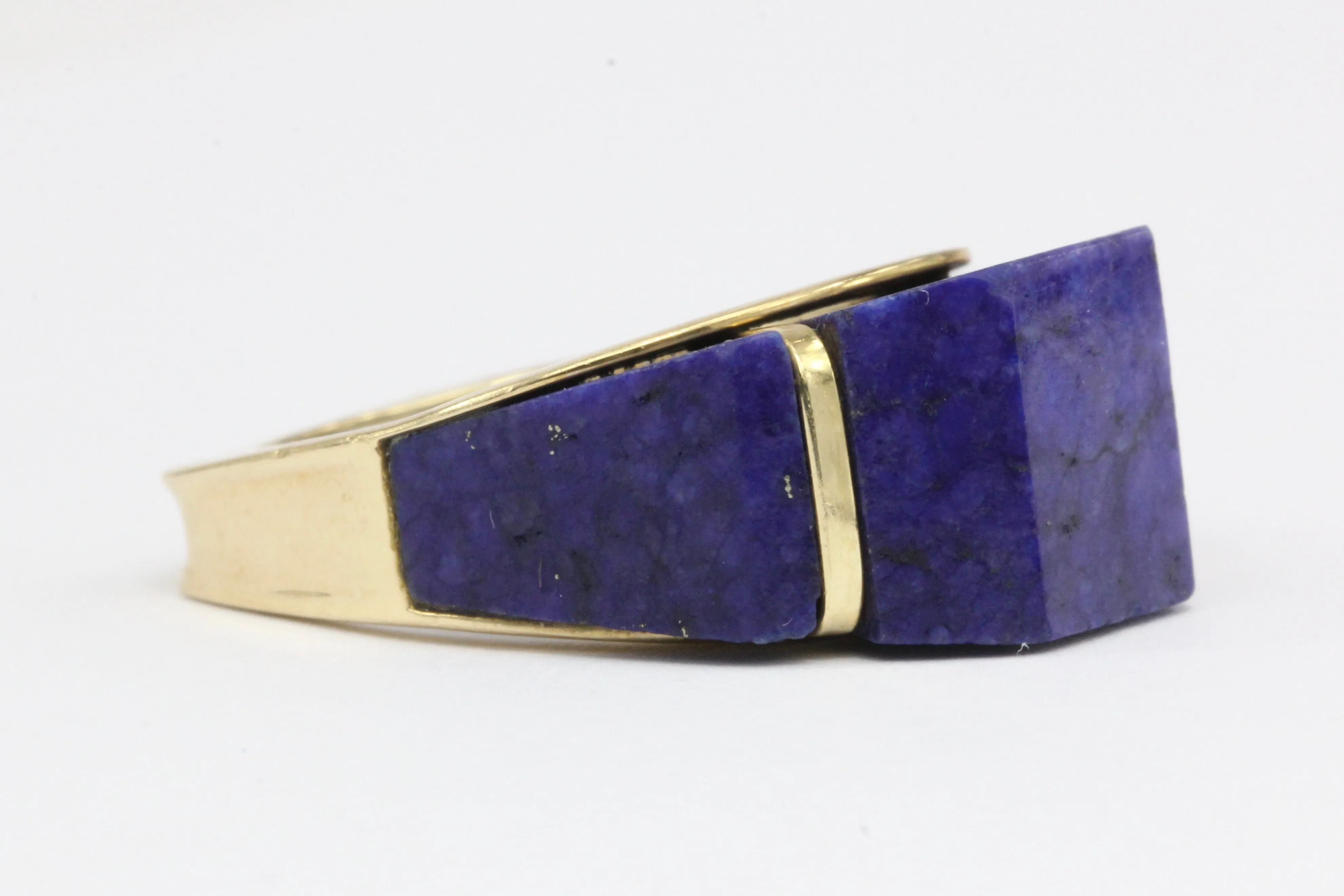 14K White Gold Lapis Lazuli Geometric Dome Ring Size 6