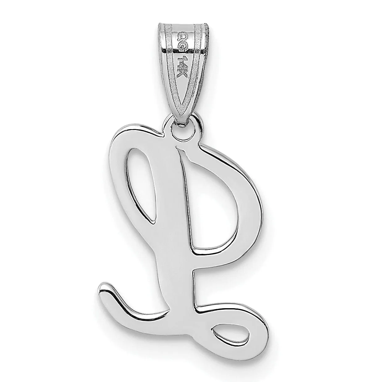 14K White Gold Medium Size Script Design Letter L Initial Charm Pendant