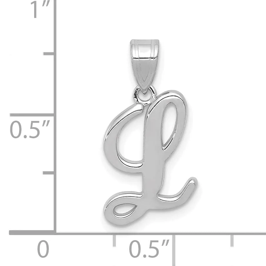 14K White Gold Medium Size Script Design Letter L Initial Charm Pendant