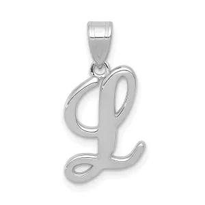 14K White Gold Medium Size Script Design Letter L Initial Charm Pendant