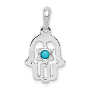 14k White Gold Polish Finish Synthetic Turquoise Stone Chamseh Pendant