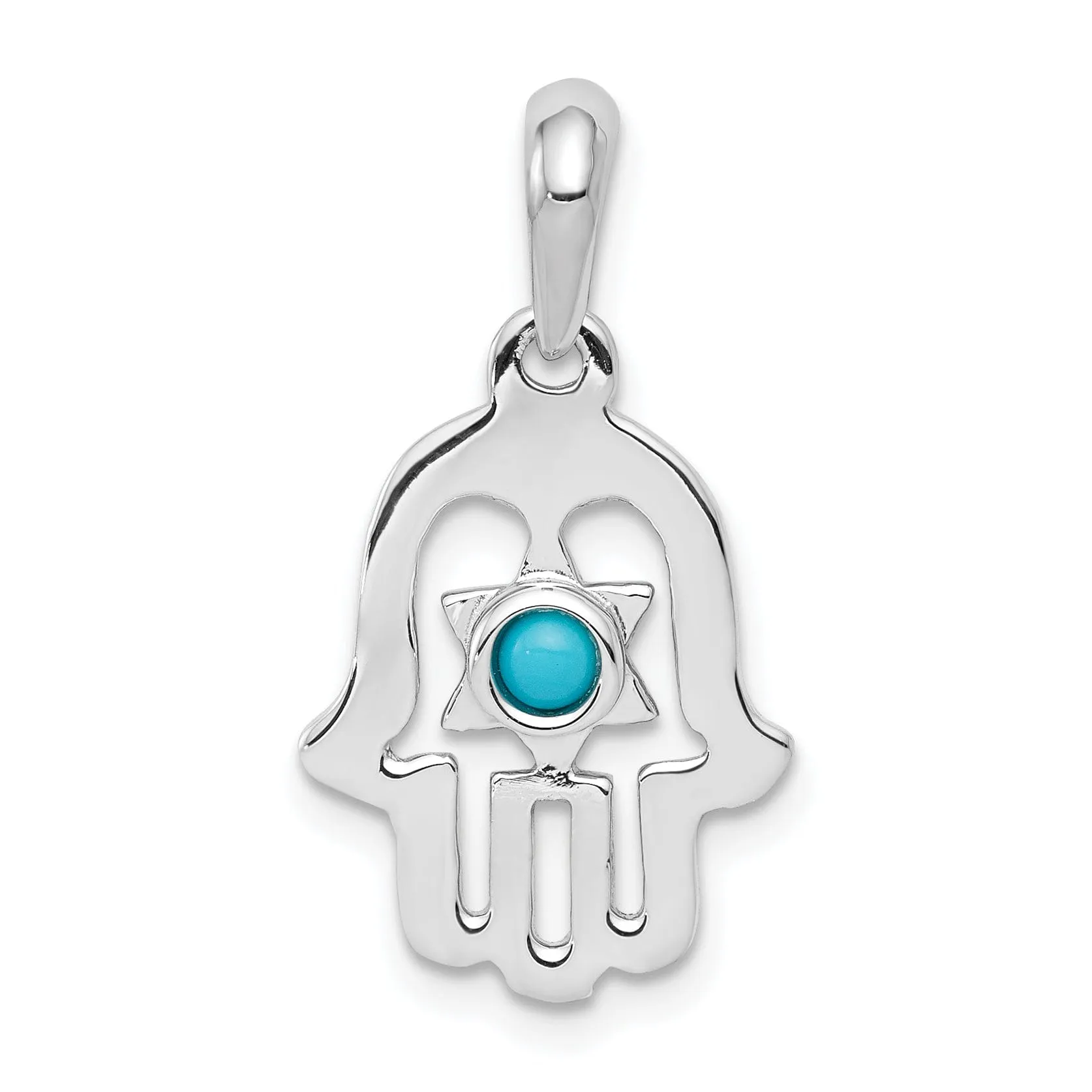 14k White Gold Polish Finish Synthetic Turquoise Stone Chamseh Pendant