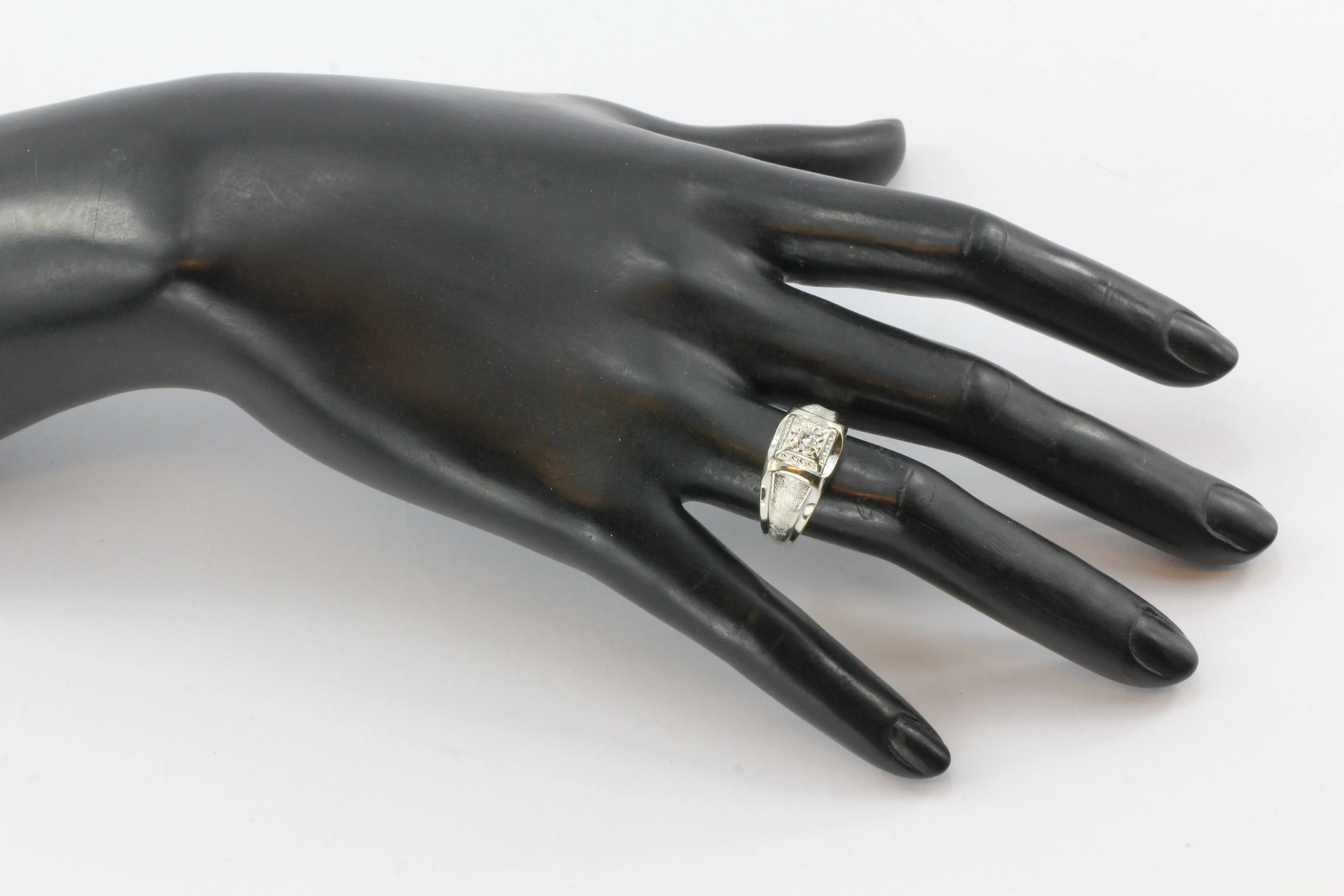 14K White Gold Retro Transition Cut Diamond Men's Ring c.1940's