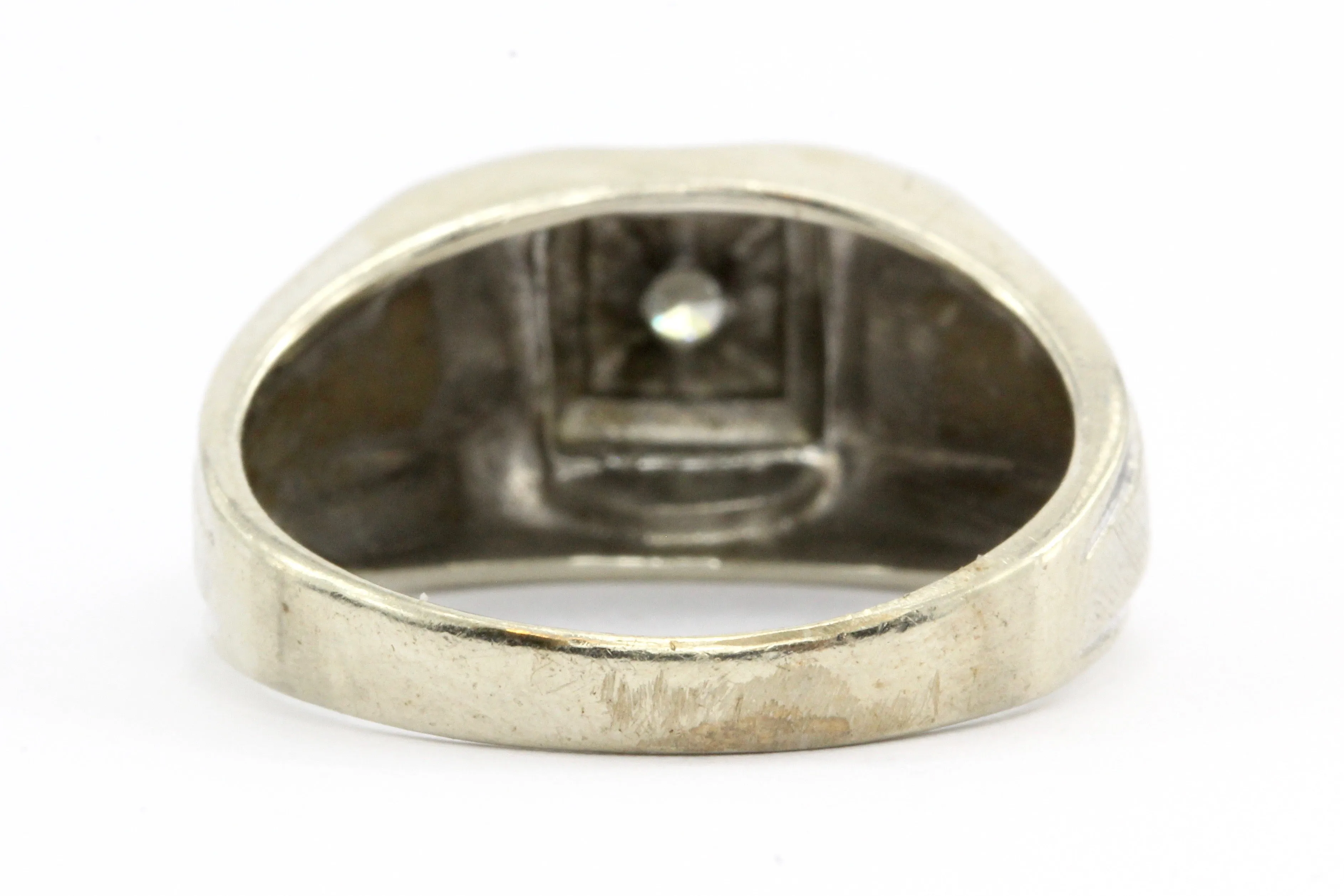 14K White Gold Retro Transition Cut Diamond Men's Ring c.1940's