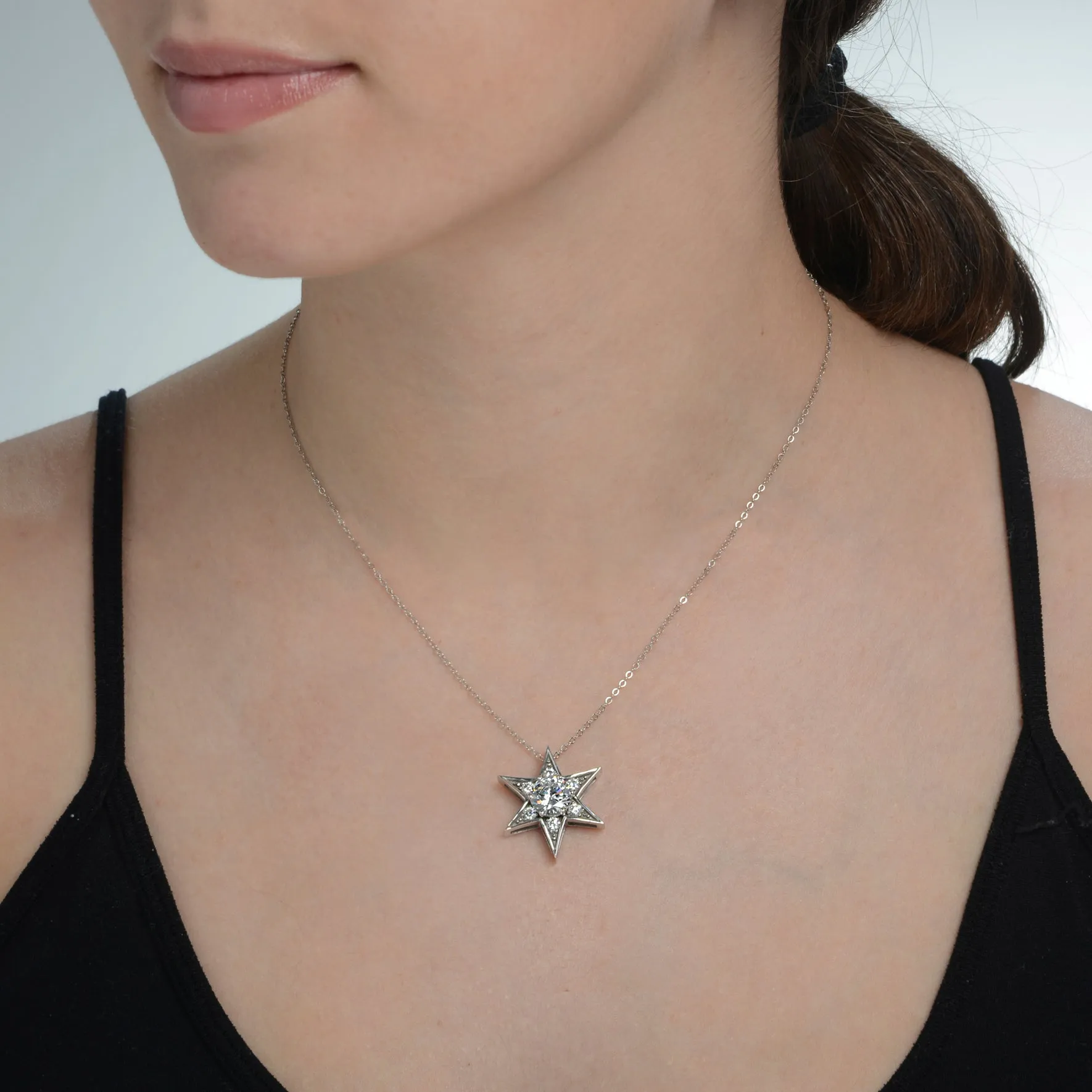 14K White Gold Star Pendant on 14K  Chain