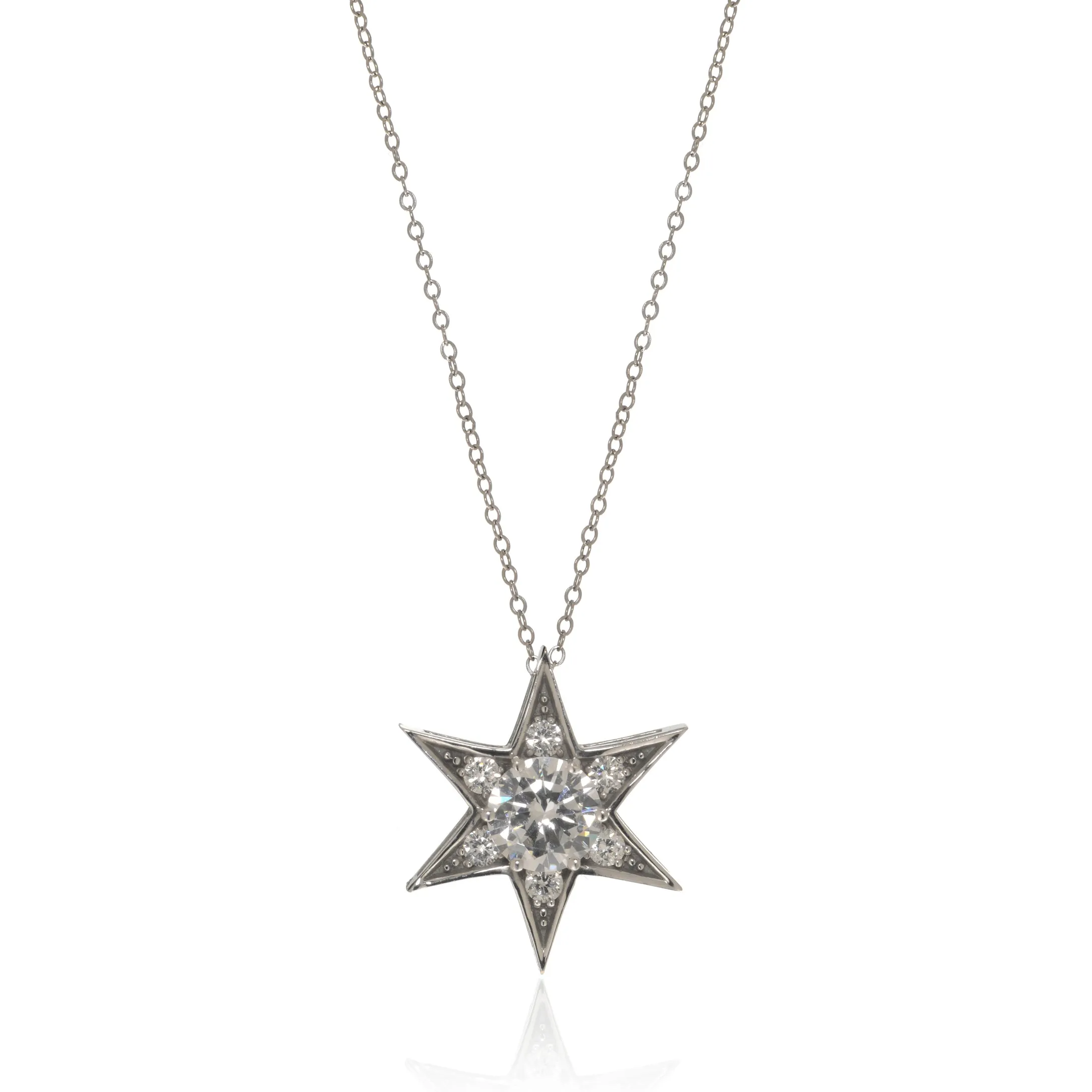 14K White Gold Star Pendant on 14K  Chain