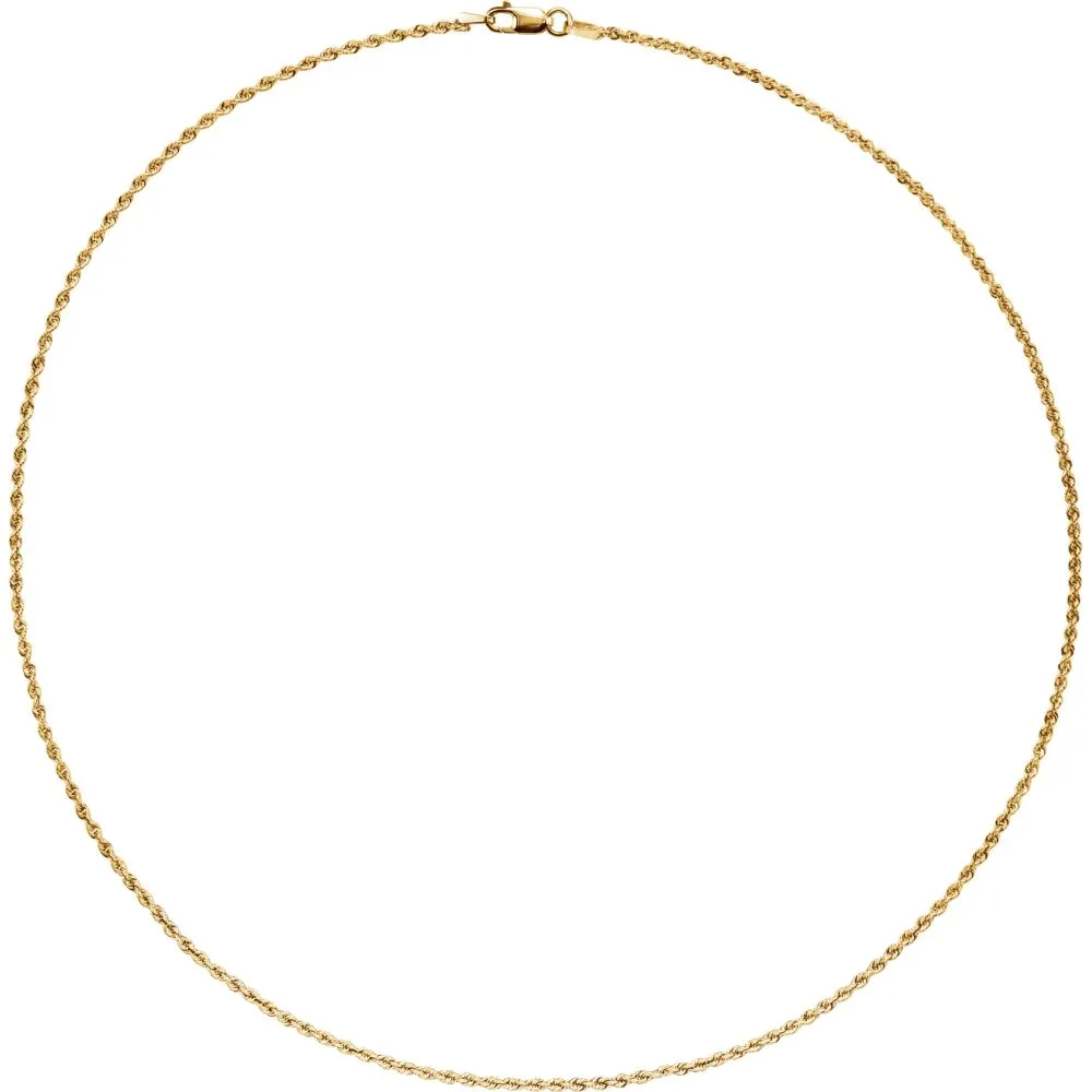14k Yellow Gold 1.5mm Rope 7" Chain