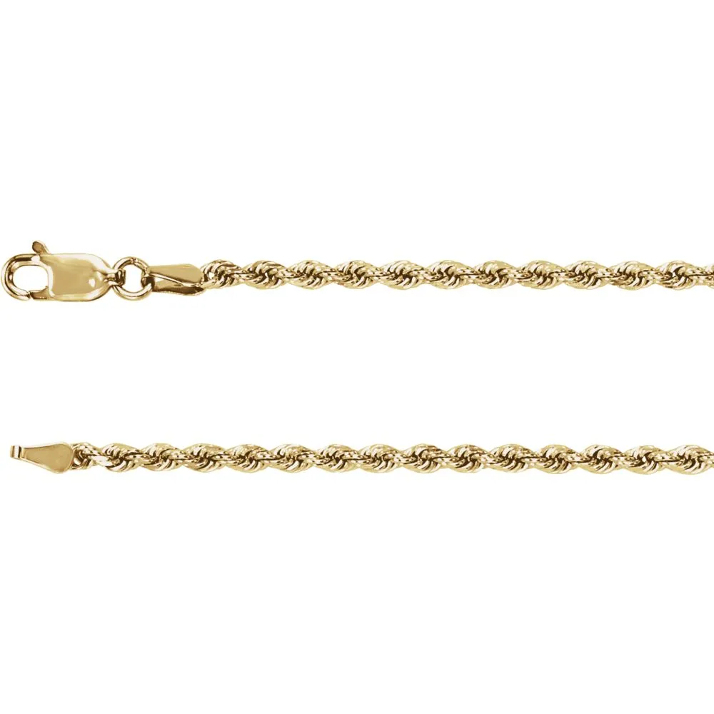 14k Yellow Gold 2.4mm Diamond Cut Rope 7" Chain