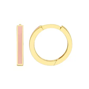 14k Yellow Gold Light Pink Enamel Hoop Earrings