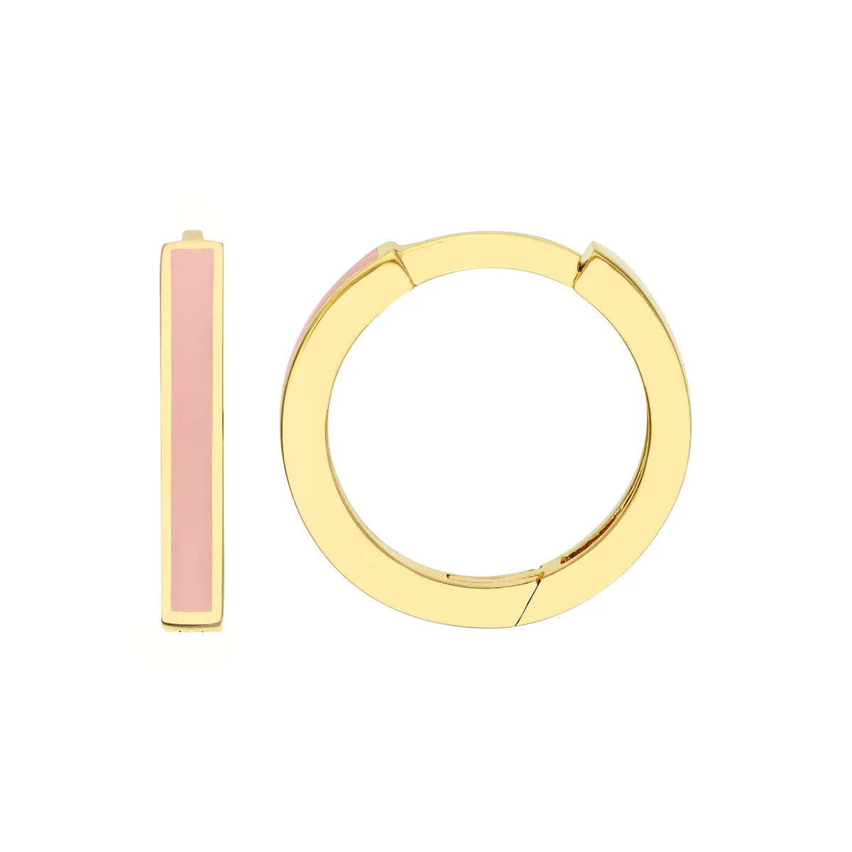 14k Yellow Gold Light Pink Enamel Hoop Earrings