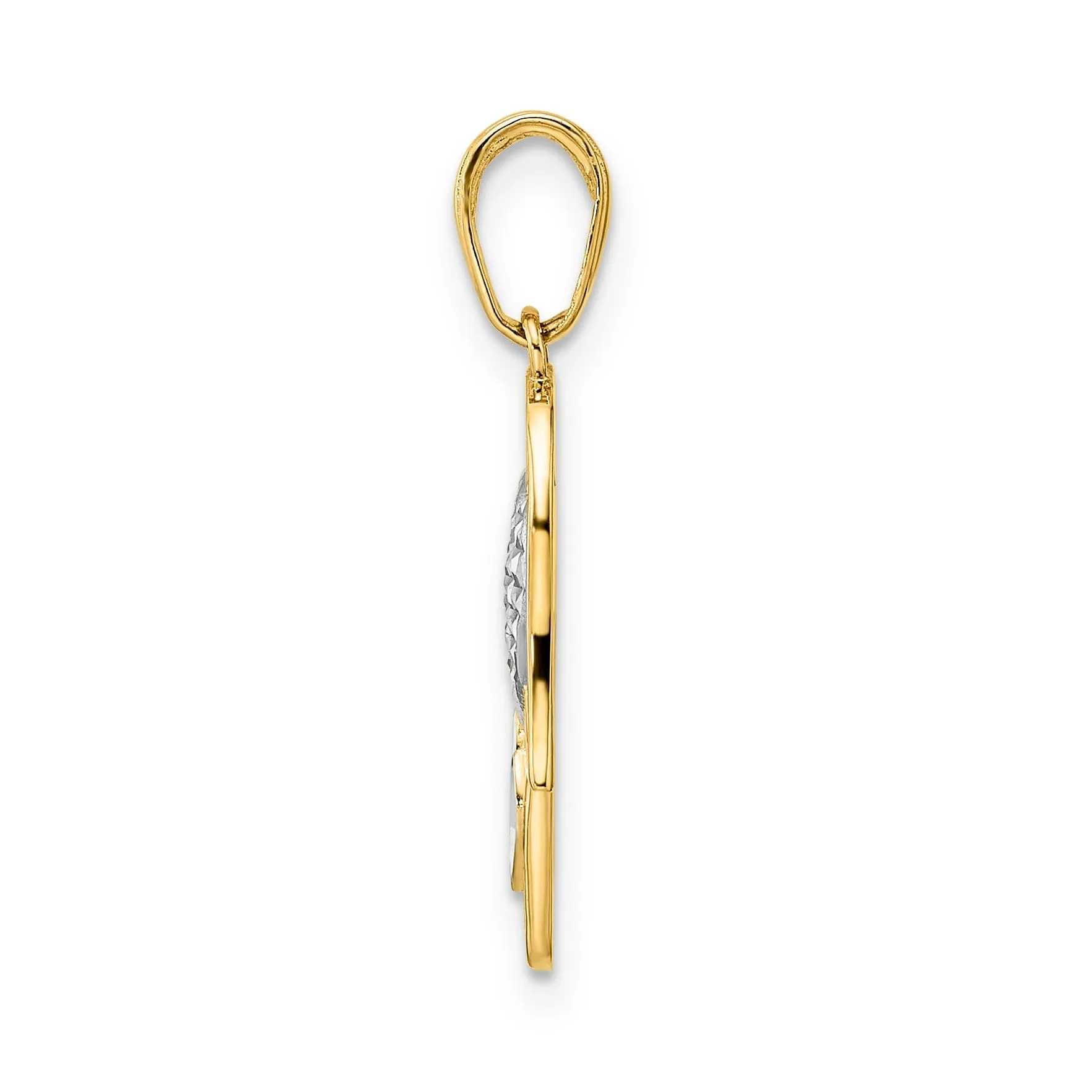 14k Yellow Gold Polished D.C Finish Concave Hamsa Heart Design Pendant