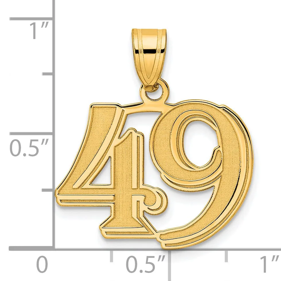 14k Yellow Gold Polished Etched Finish Number 49 Charm Pendant