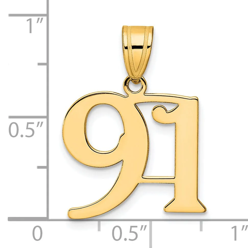 14k Yellow Gold Polished Finish Number 91 Charm Pendant
