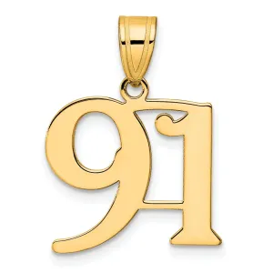 14k Yellow Gold Polished Finish Number 91 Charm Pendant