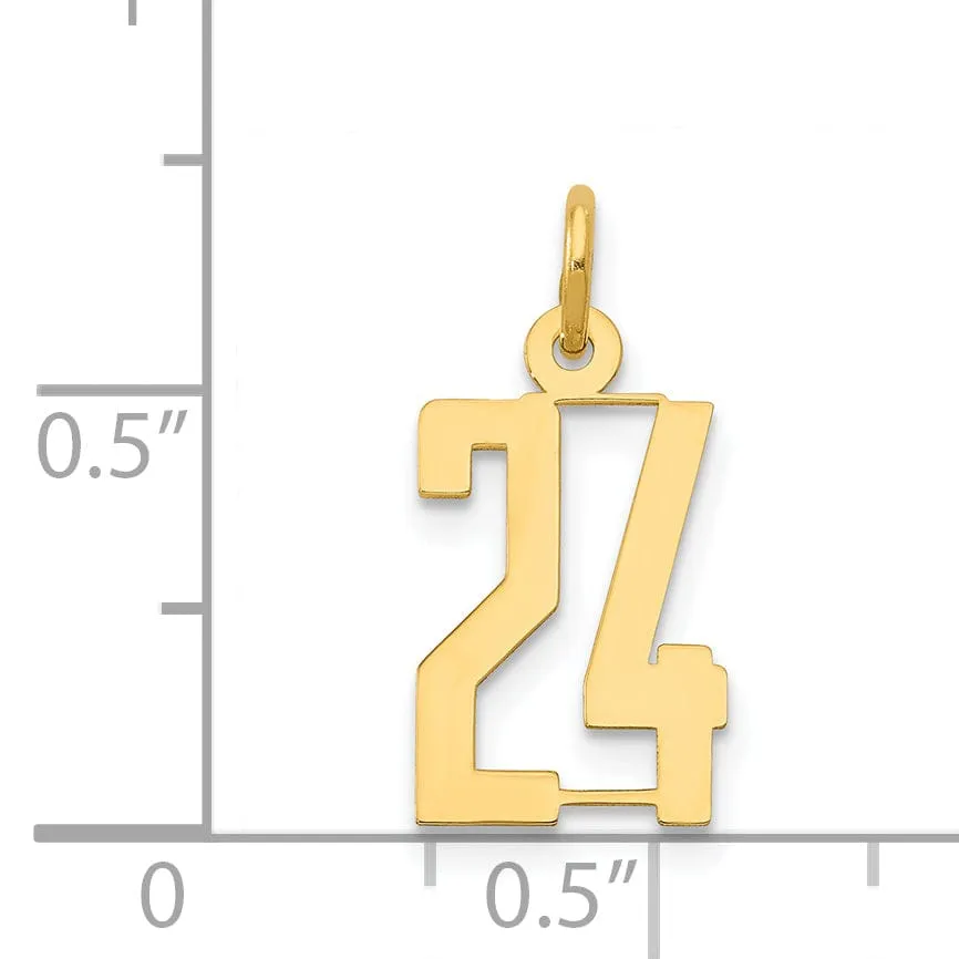 14K Yellow Gold Polished Finish Small Size Elongated Shape Number 24 Charm Pendant