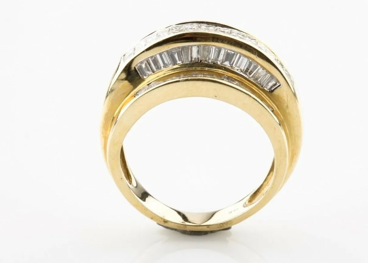 14K Yellow Gold Princess Shape Invisible Set Retro Diamond Band With Baguettes