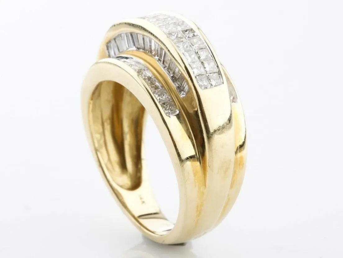 14K Yellow Gold Princess Shape Invisible Set Retro Diamond Band With Baguettes