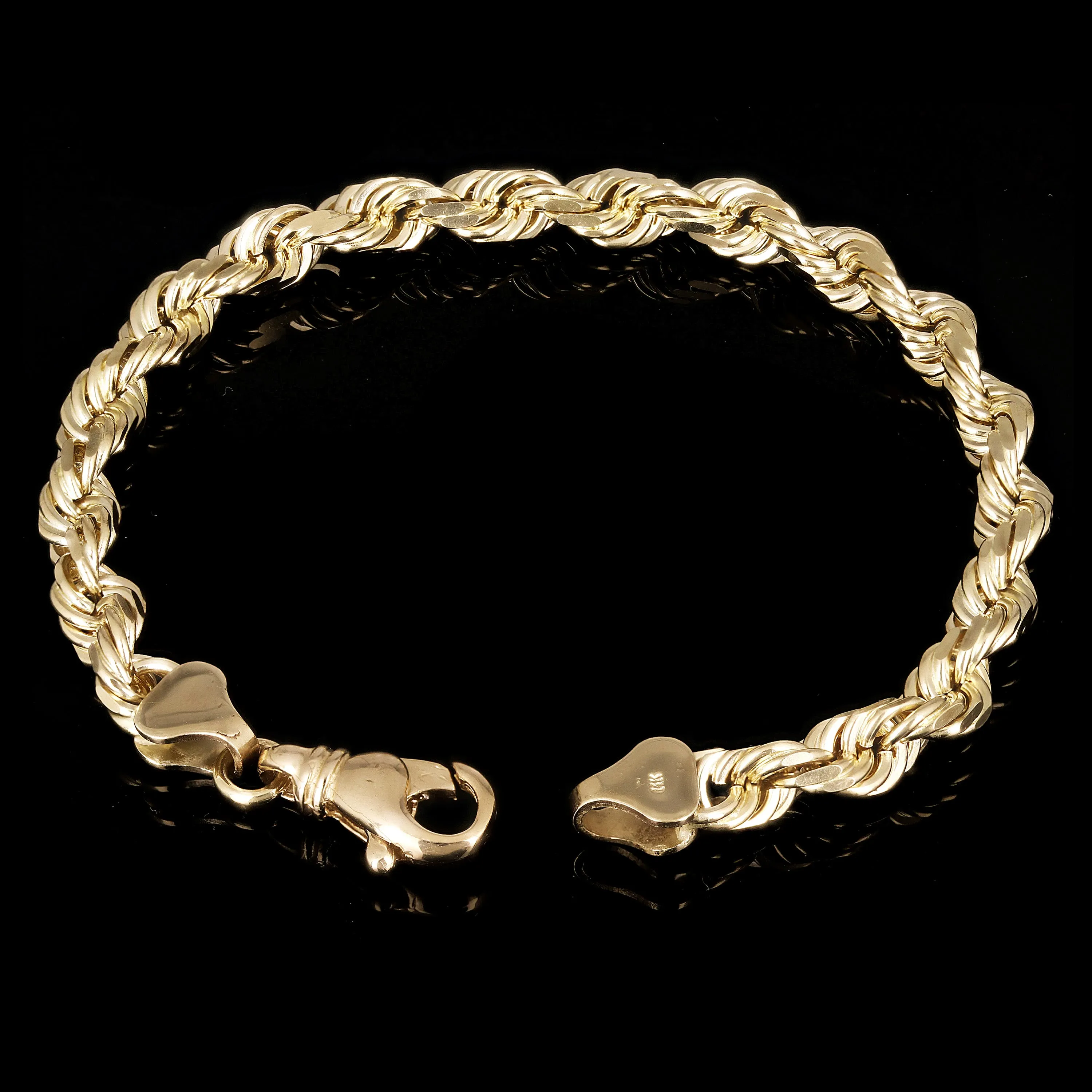 14k Yellow Gold Solid Diamond Cut Rope Chain Bracelet 8.5" 6.7mm 30 grams