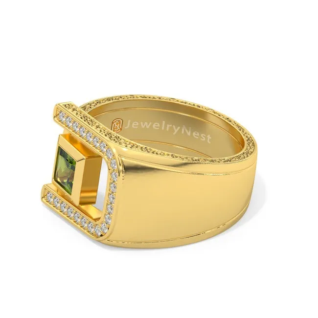 14K Yellow Gold Square Peridot Lab-Grown Diamond Cigar Band (0.80 ct.tw)