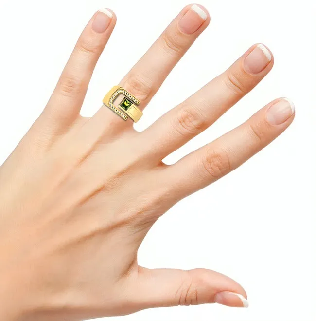 14K Yellow Gold Square Peridot Lab-Grown Diamond Cigar Band (0.80 ct.tw)