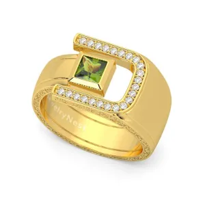 14K Yellow Gold Square Peridot Lab-Grown Diamond Cigar Band (0.80 ct.tw)