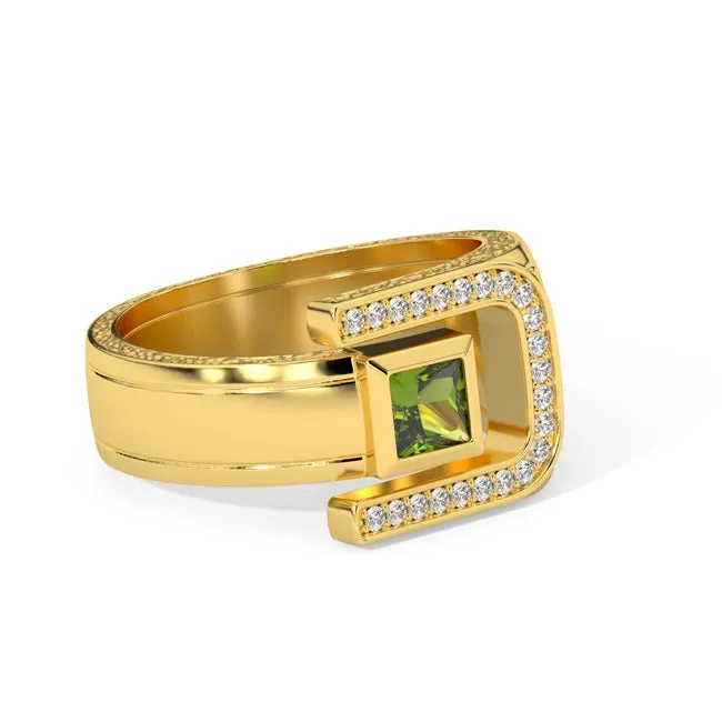 14K Yellow Gold Square Peridot Lab-Grown Diamond Cigar Band (0.80 ct.tw)