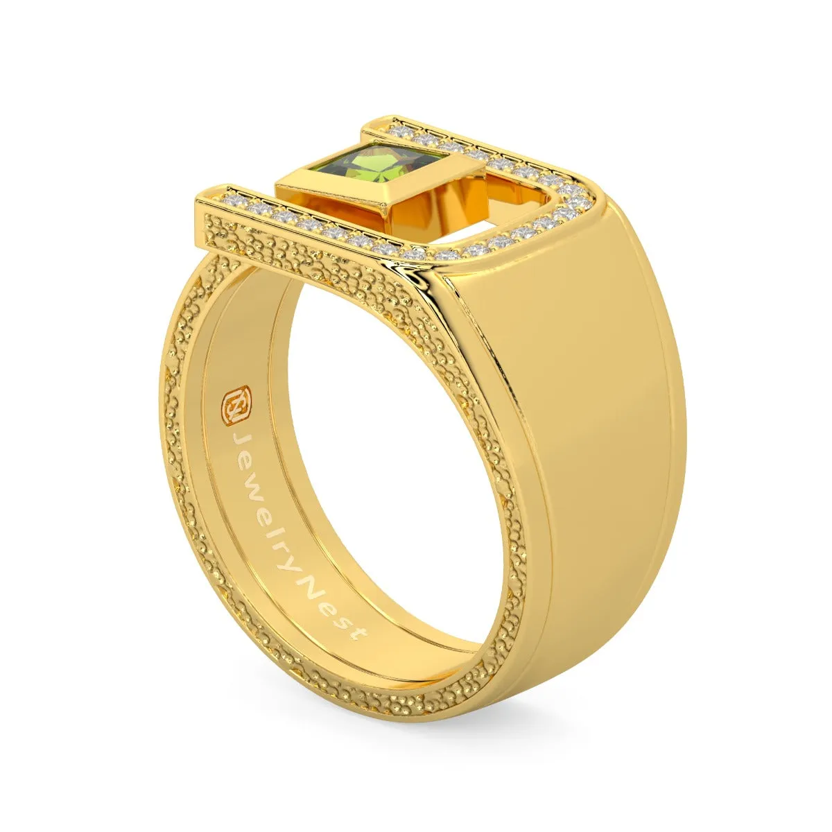 14K Yellow Gold Square Peridot Lab-Grown Diamond Cigar Band (0.80 ct.tw)